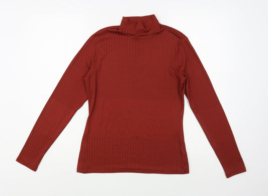 F&F Womens Brown Polyester Basic Blouse Size 14 Mock Neck
