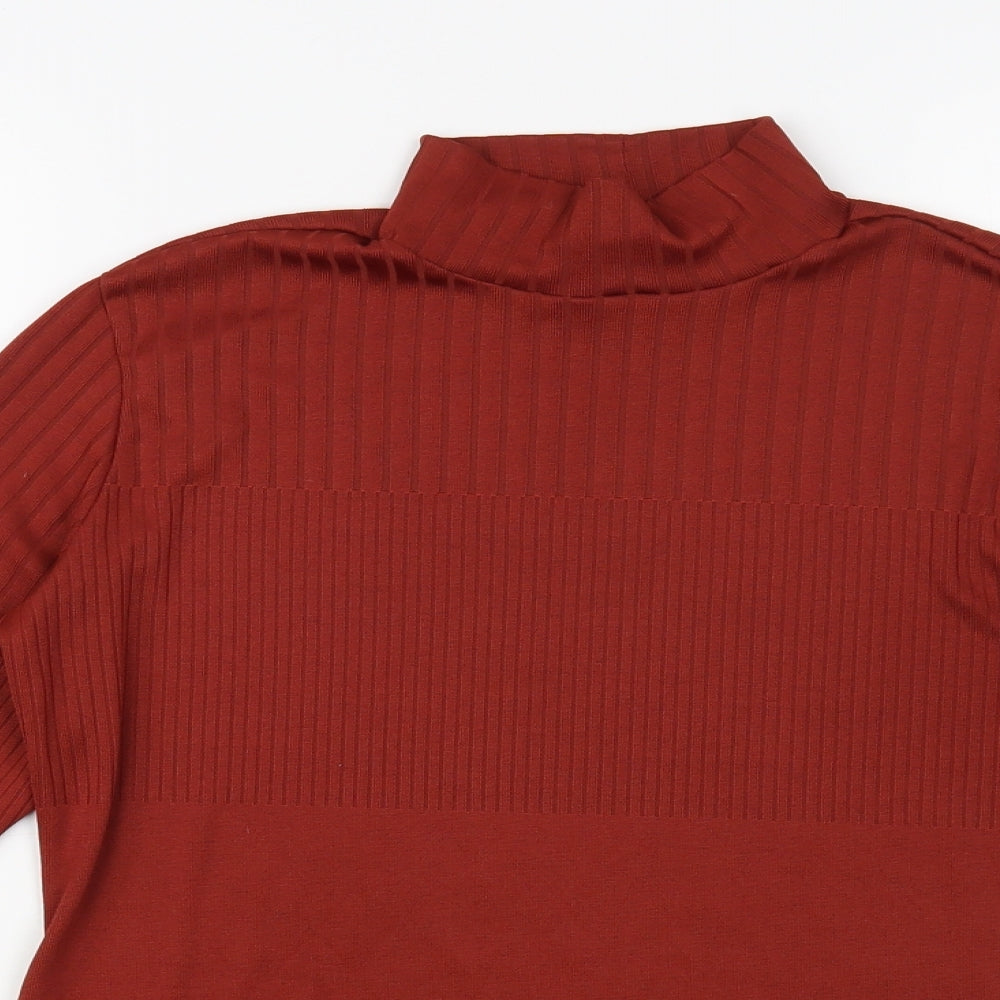 F&F Womens Brown Polyester Basic Blouse Size 14 Mock Neck