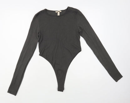 H&M Womens Grey Nylon Bodysuit One-Piece Size M Snap