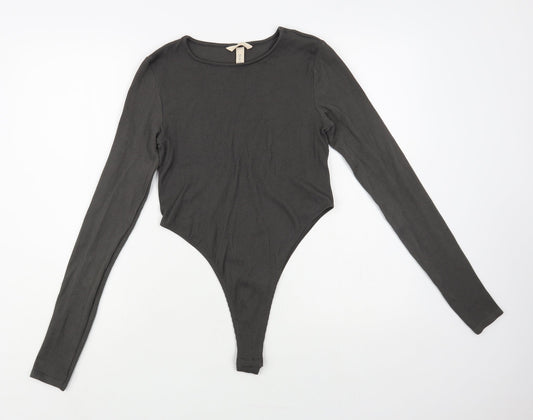 H&M Womens Grey Nylon Bodysuit One-Piece Size M Snap