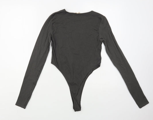 H&M Womens Grey Nylon Bodysuit One-Piece Size M Snap