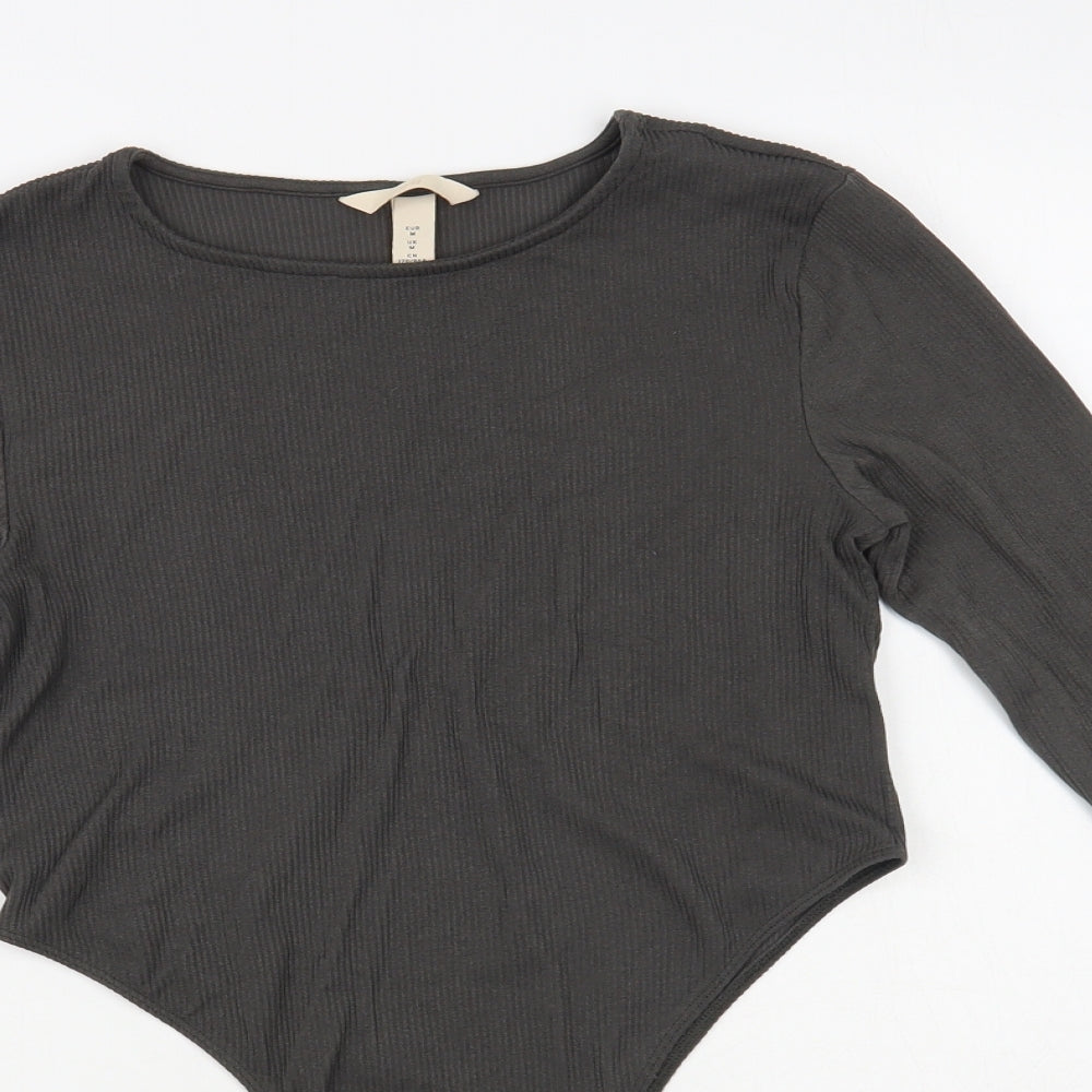 H&M Womens Grey Nylon Bodysuit One-Piece Size M Snap