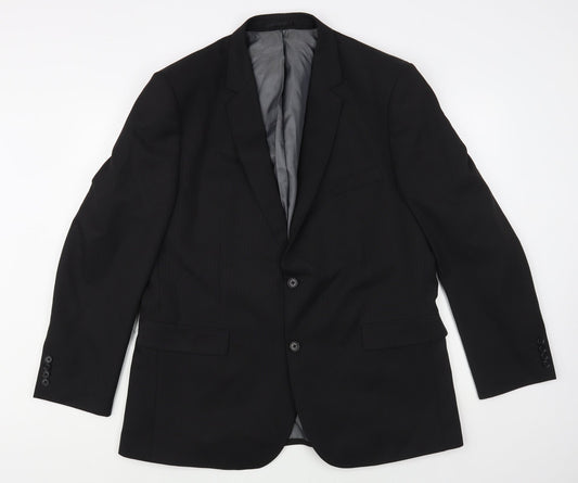 F&F Mens Black Striped Polyester Jacket Blazer Size 44