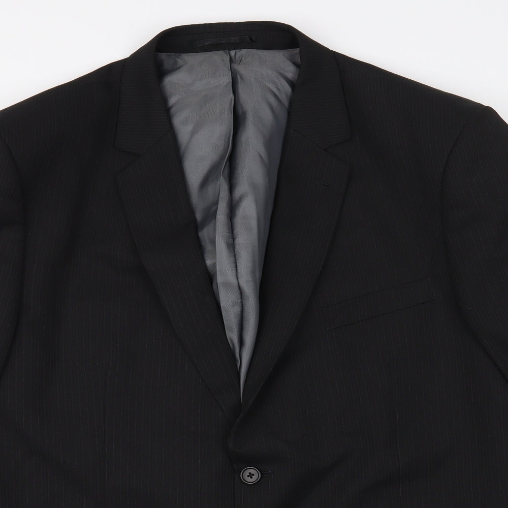 F&F Mens Black Striped Polyester Jacket Blazer Size 44