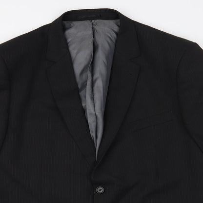 F&F Mens Black Striped Polyester Jacket Blazer Size 44