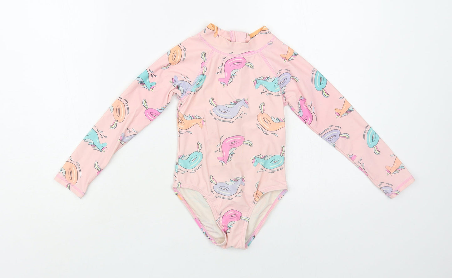 Cotton On Girls Pink Geometric Polyamide Bodysuit One-Piece Size 4 Years Zip - Unicorn Pattern Rash Guard