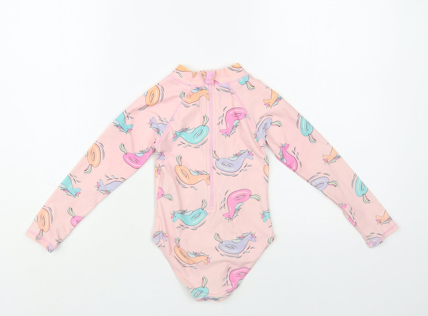 Cotton On Girls Pink Geometric Polyamide Bodysuit One-Piece Size 4 Years Zip - Unicorn Pattern Rash Guard