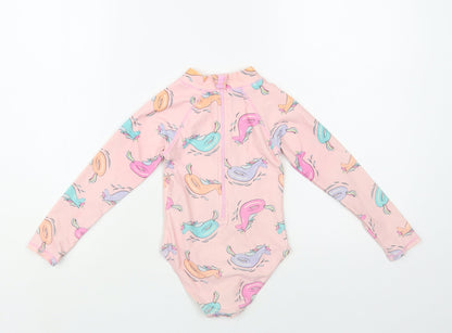 Cotton On Girls Pink Geometric Polyamide Bodysuit One-Piece Size 4 Years Zip - Unicorn Pattern Rash Guard