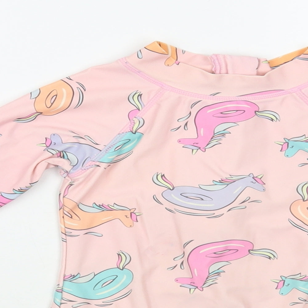 Cotton On Girls Pink Geometric Polyamide Bodysuit One-Piece Size 4 Years Zip - Unicorn Pattern Rash Guard