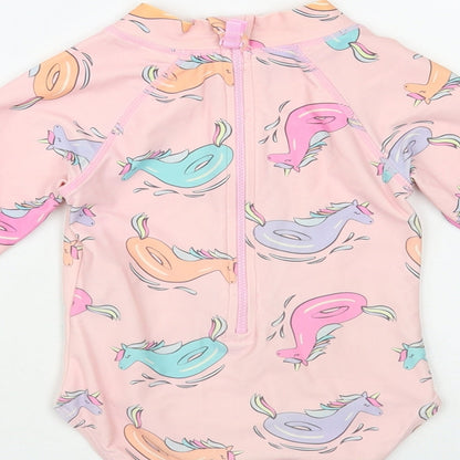 Cotton On Girls Pink Geometric Polyamide Bodysuit One-Piece Size 4 Years Zip - Unicorn Pattern Rash Guard