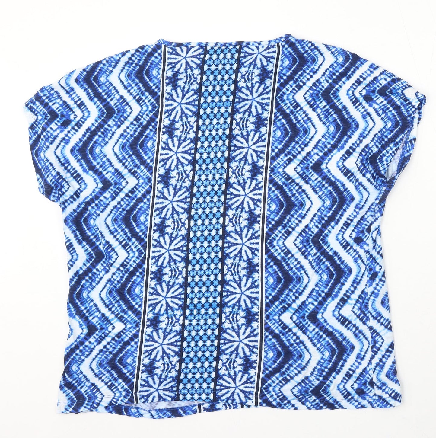 Olsen Womens Blue Geometric Polyester Basic Blouse Size L Round Neck