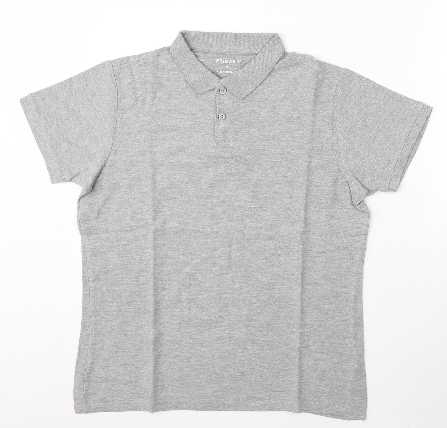 Primark Mens Grey Cotton Polo Size L Collared Button