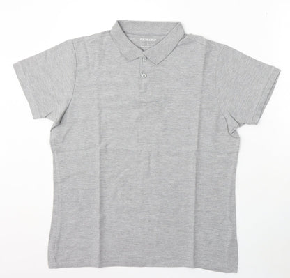 Primark Mens Grey Cotton Polo Size L Collared Button