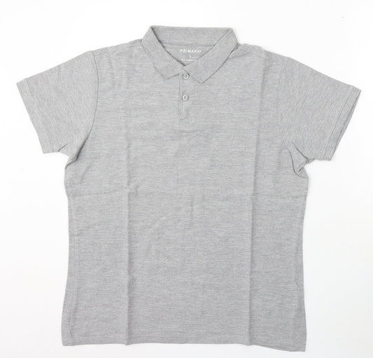 Primark Mens Grey Cotton Polo Size L Collared Button