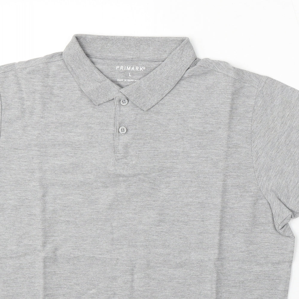 Primark Mens Grey Cotton Polo Size L Collared Button
