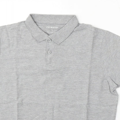 Primark Mens Grey Cotton Polo Size L Collared Button
