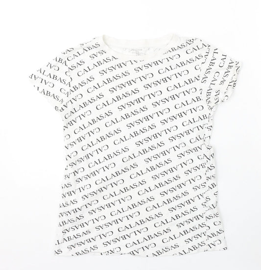 Primark Womens White Geometric Cotton Basic T-Shirt Size 4 Round Neck - Calabasas