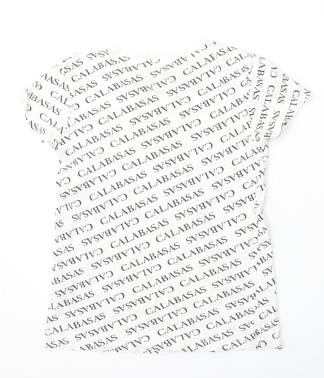 Primark Womens White Geometric Cotton Basic T-Shirt Size 4 Round Neck - Calabasas