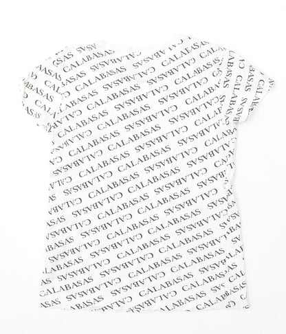 Primark Womens White Geometric Cotton Basic T-Shirt Size 4 Round Neck - Calabasas