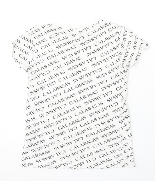 Primark Womens White Geometric Cotton Basic T-Shirt Size 4 Round Neck - Calabasas