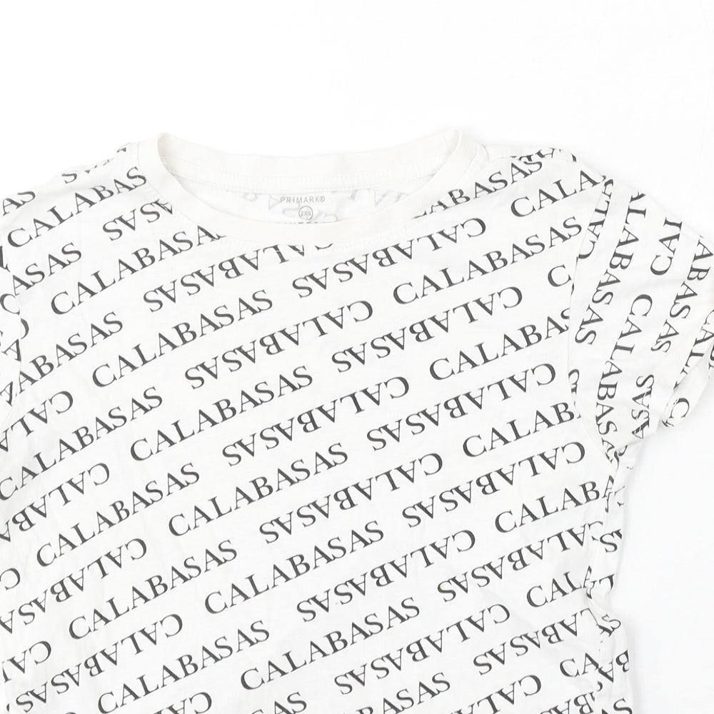 Primark Womens White Geometric Cotton Basic T-Shirt Size 4 Round Neck - Calabasas