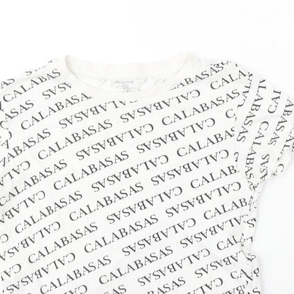 Primark Womens White Geometric Cotton Basic T-Shirt Size 4 Round Neck - Calabasas
