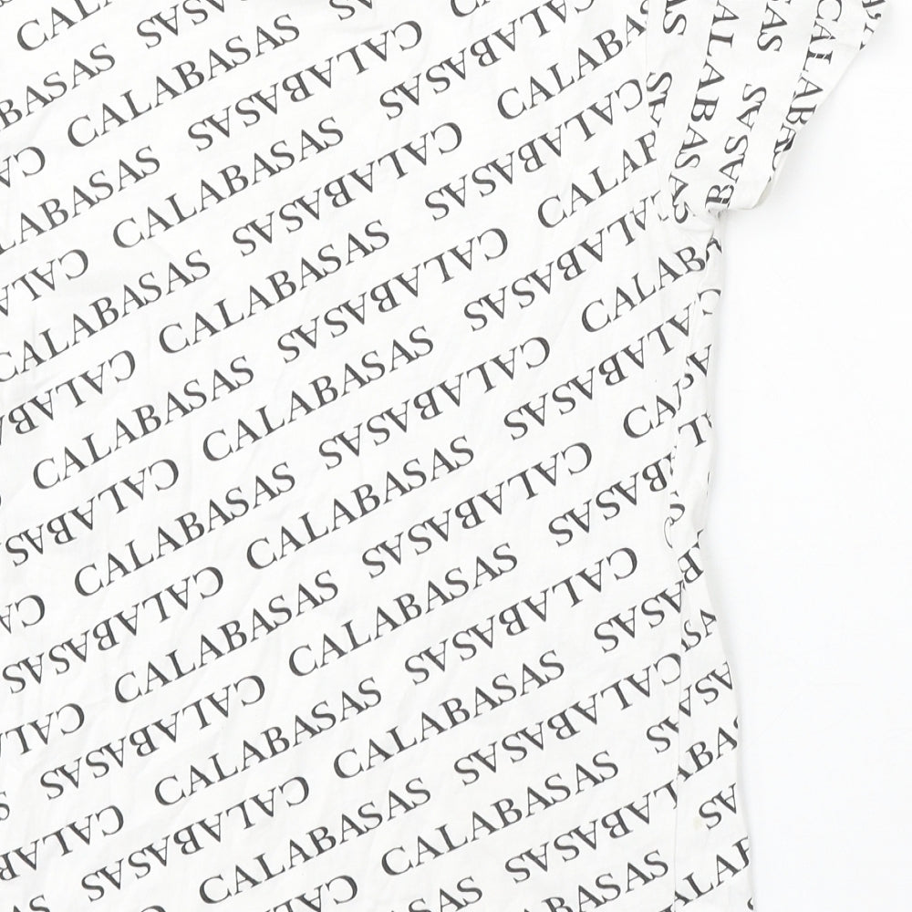 Primark Womens White Geometric Cotton Basic T-Shirt Size 4 Round Neck - Calabasas