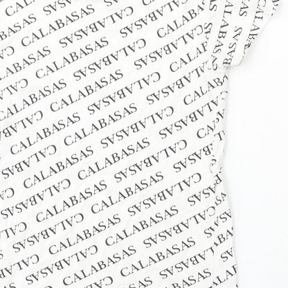 Primark Womens White Geometric Cotton Basic T-Shirt Size 4 Round Neck - Calabasas