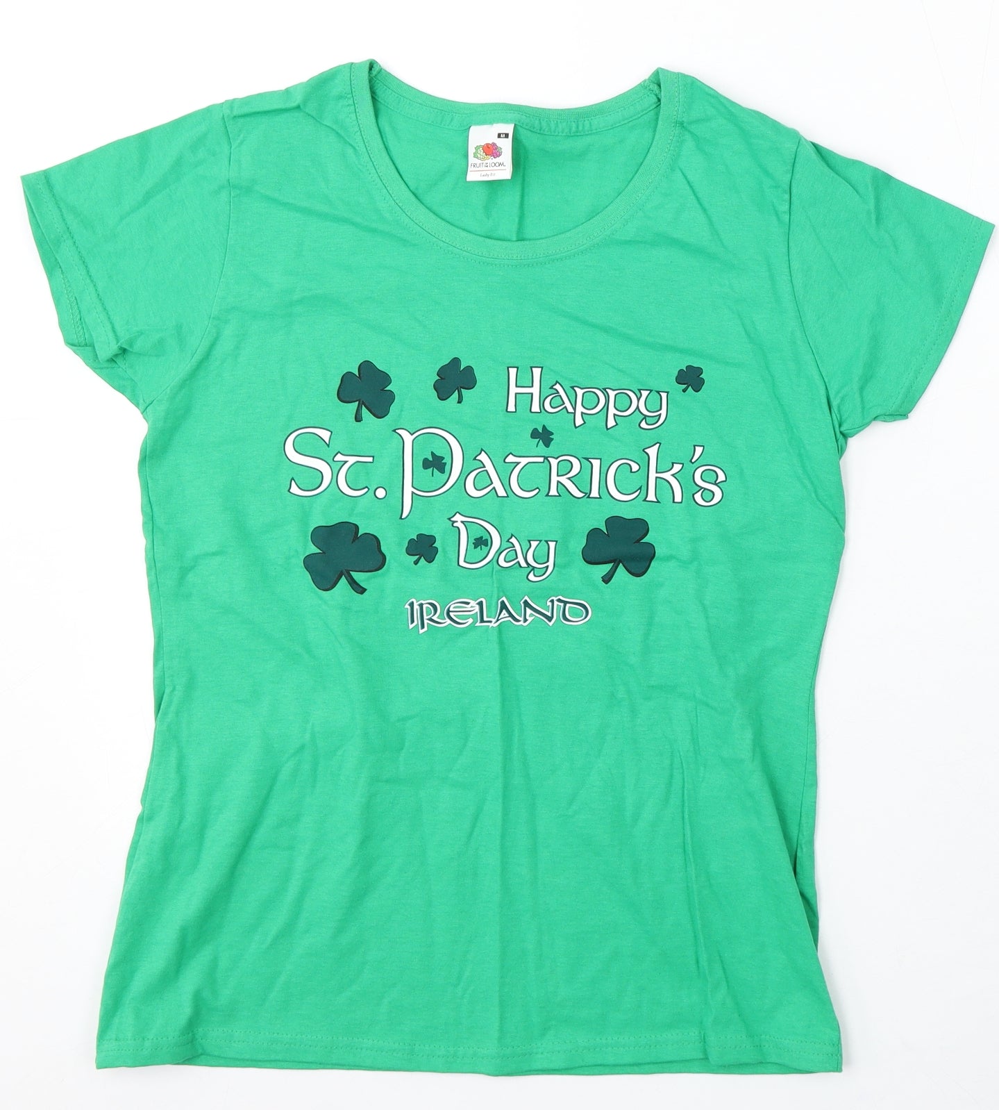 Womens UK Size M Fruit of the Loom Green Basic T-Shirt