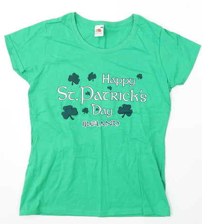 Womens UK Size M Fruit of the Loom Green Basic T-Shirt