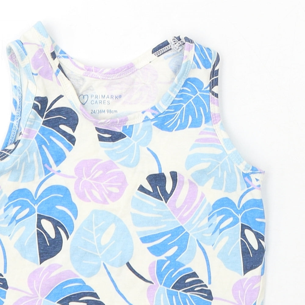 Primark Girls Multicoloured Geometric Polyester Basic Tank Size 2-3 Years Round Neck