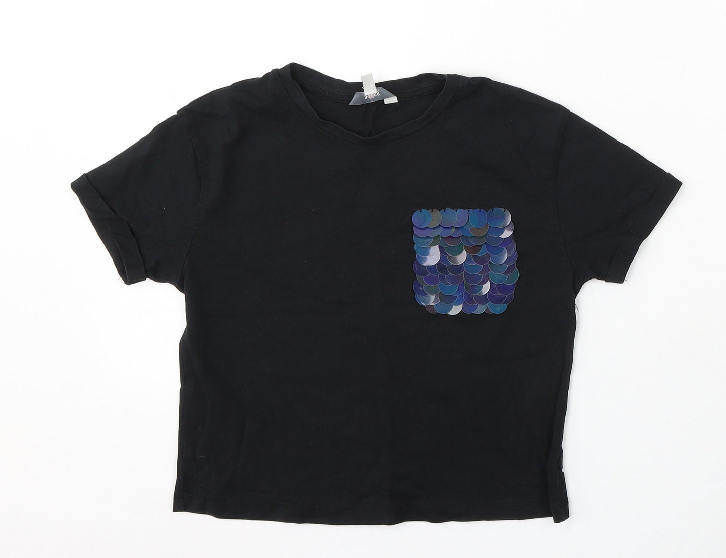 Miss Evie Girls Black Cotton Basic T-Shirt Size 9-10 Years Round Neck