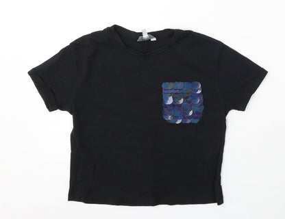 Miss Evie Girls Black Cotton Basic T-Shirt Size 9-10 Years Round Neck