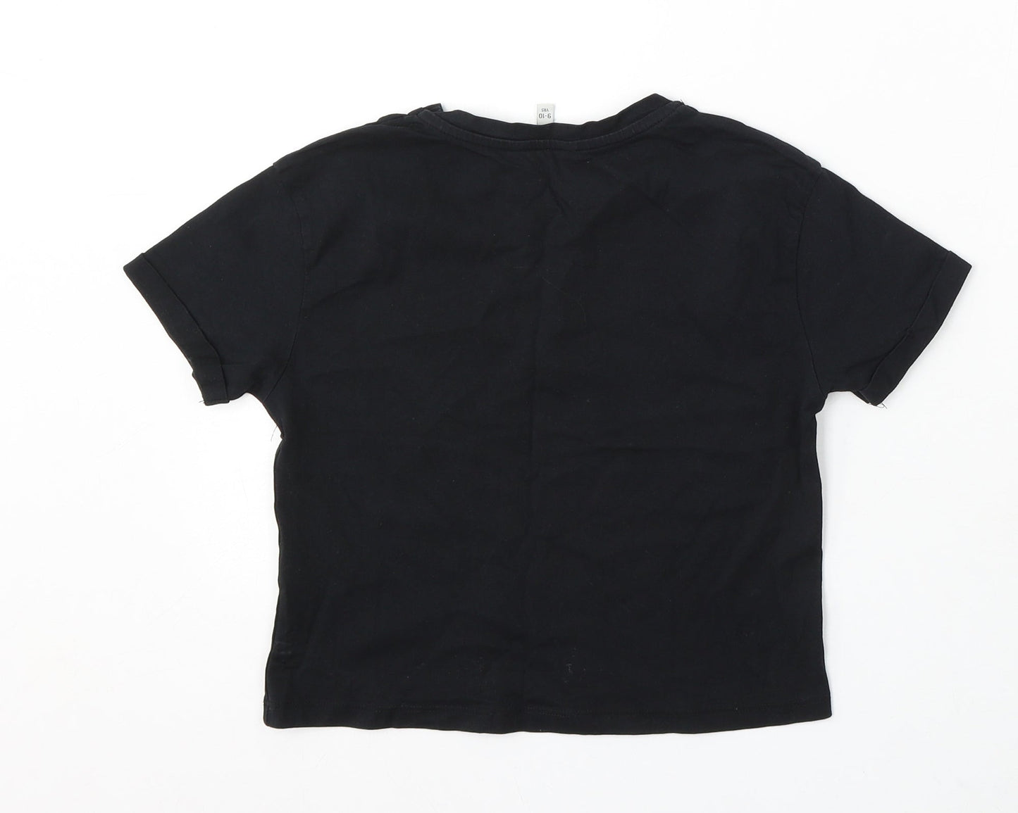 Miss Evie Girls Black Cotton Basic T-Shirt Size 9-10 Years Round Neck