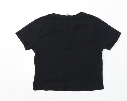 Miss Evie Girls Black Cotton Basic T-Shirt Size 9-10 Years Round Neck