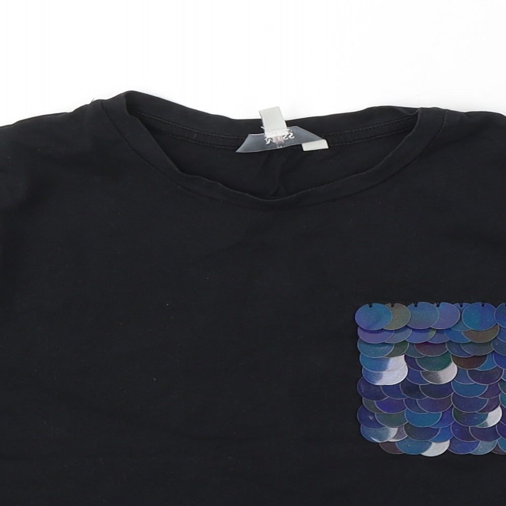 Miss Evie Girls Black Cotton Basic T-Shirt Size 9-10 Years Round Neck