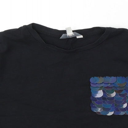 Miss Evie Girls Black Cotton Basic T-Shirt Size 9-10 Years Round Neck