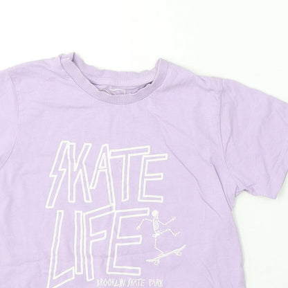 URBN DEPT Girls Purple Cotton Basic T-Shirt Size 11 Years Round Neck - Skateboarding