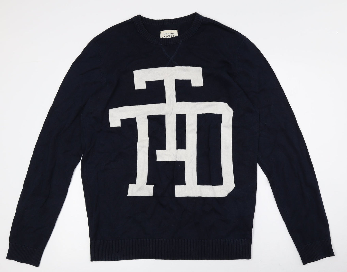 TOM TAILOR Mens Blue Crew Neck Cotton Pullover Jumper Size XL