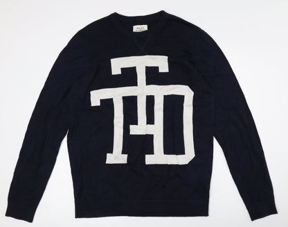 TOM TAILOR Mens Blue Crew Neck Cotton Pullover Jumper Size XL