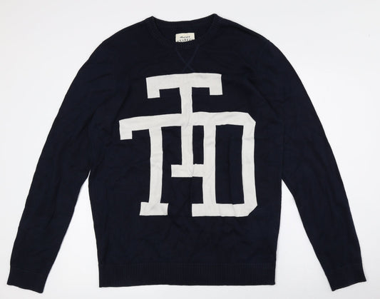TOM TAILOR Mens Blue Crew Neck Cotton Pullover Jumper Size XL