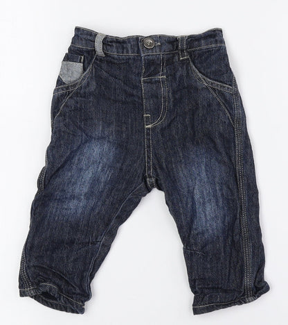 George Baby Blue Cotton Jogger Jeans Size 3-6 Months Button