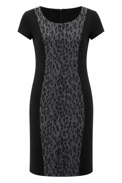 BHS Womens Black Animal Print Polyester Sheath Size 10 Round Neck Zip - Leopard Print