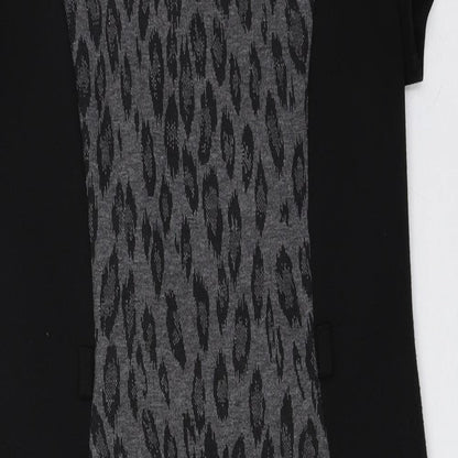 BHS Womens Black Animal Print Polyester Sheath Size 10 Round Neck Zip - Leopard Print