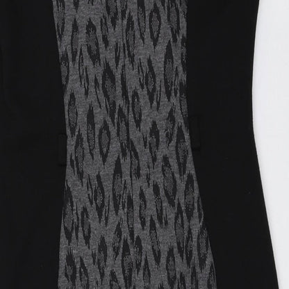 BHS Womens Black Animal Print Polyester Sheath Size 10 Round Neck Zip - Leopard Print