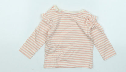 Mothercare Girls Pink Striped Cotton Basic T-Shirt Size 3-6 Months Round Neck Snap