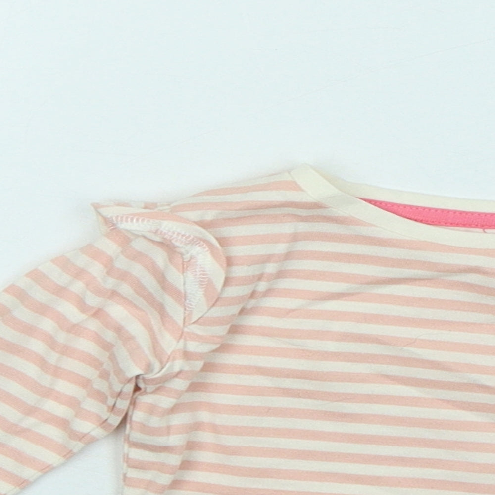 Mothercare Girls Pink Striped Cotton Basic T-Shirt Size 3-6 Months Round Neck Snap
