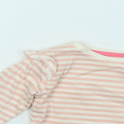 Mothercare Girls Pink Striped Cotton Basic T-Shirt Size 3-6 Months Round Neck Snap