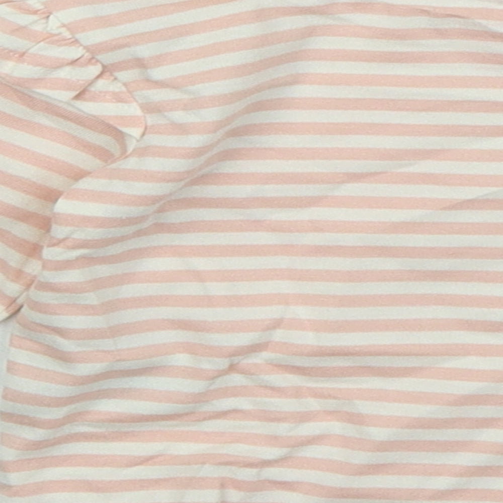 Mothercare Girls Pink Striped Cotton Basic T-Shirt Size 3-6 Months Round Neck Snap