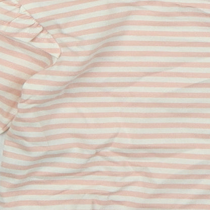 Mothercare Girls Pink Striped Cotton Basic T-Shirt Size 3-6 Months Round Neck Snap